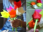 Итог поделки: Готовые цветы из цветной бумаги